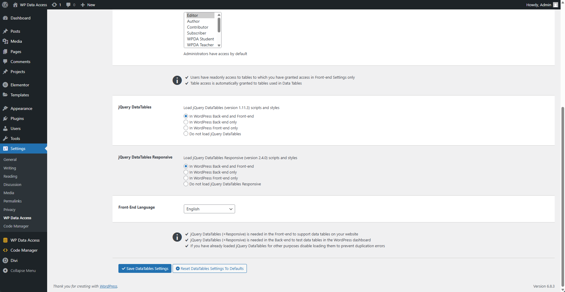 Plugin Settings - Legacy Tools - Data Tables