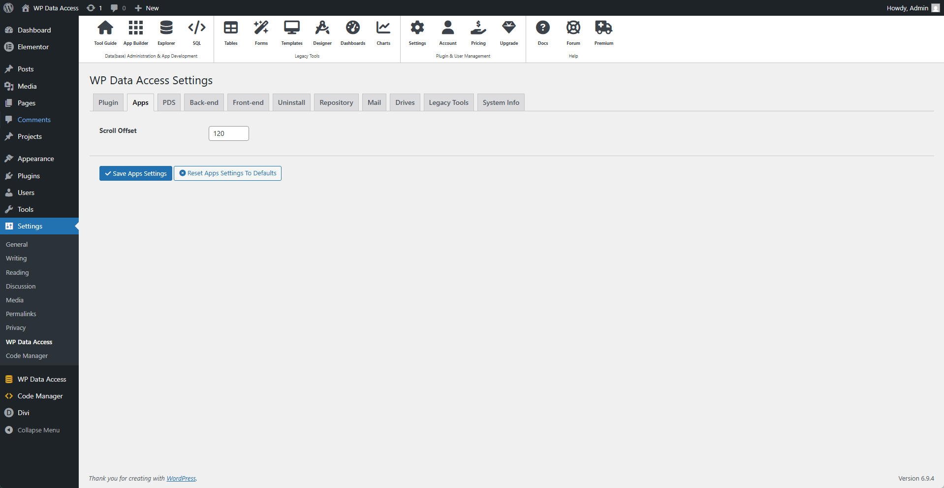 Plugin Settings - Apps