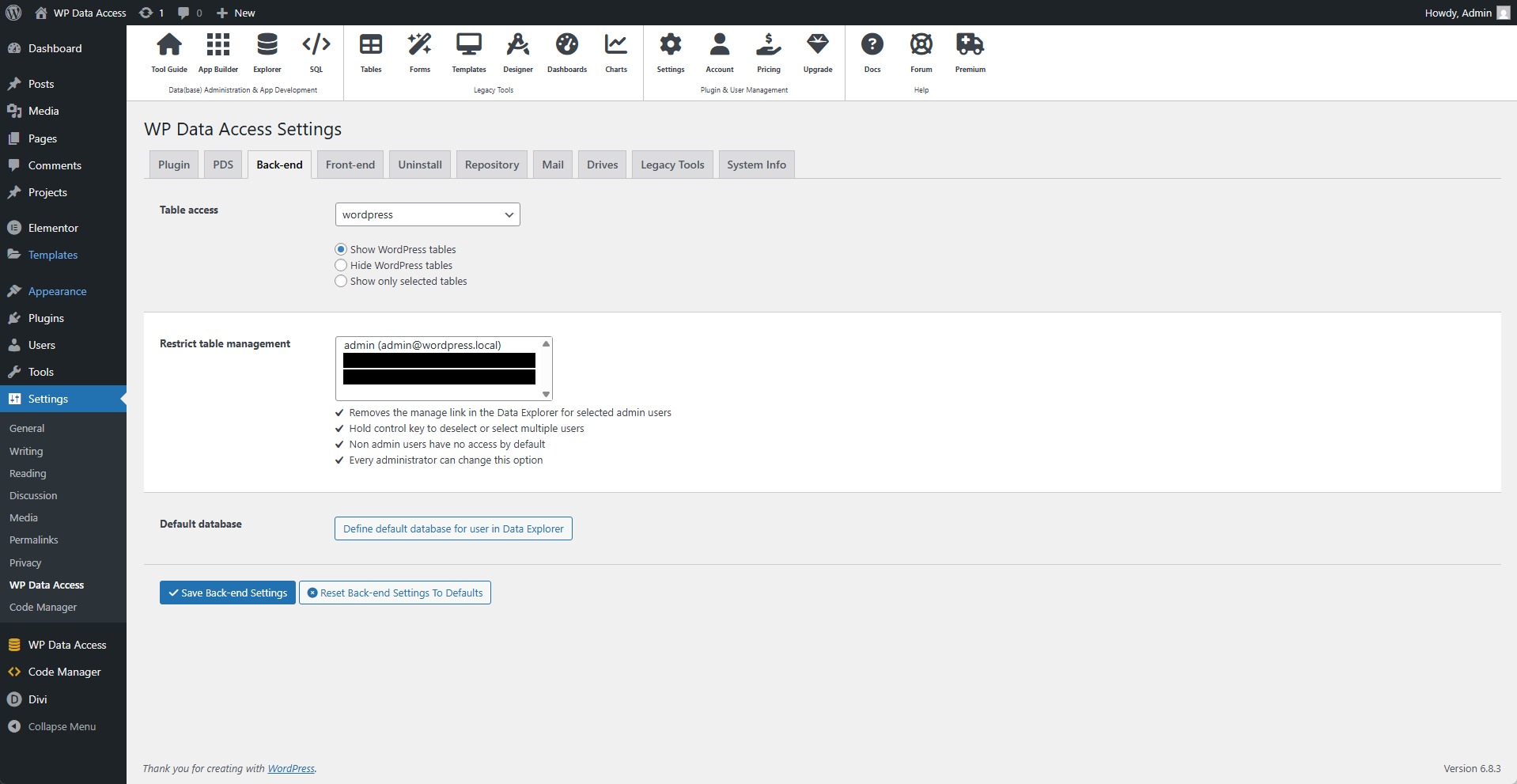 Plugin Settings - Back-end
