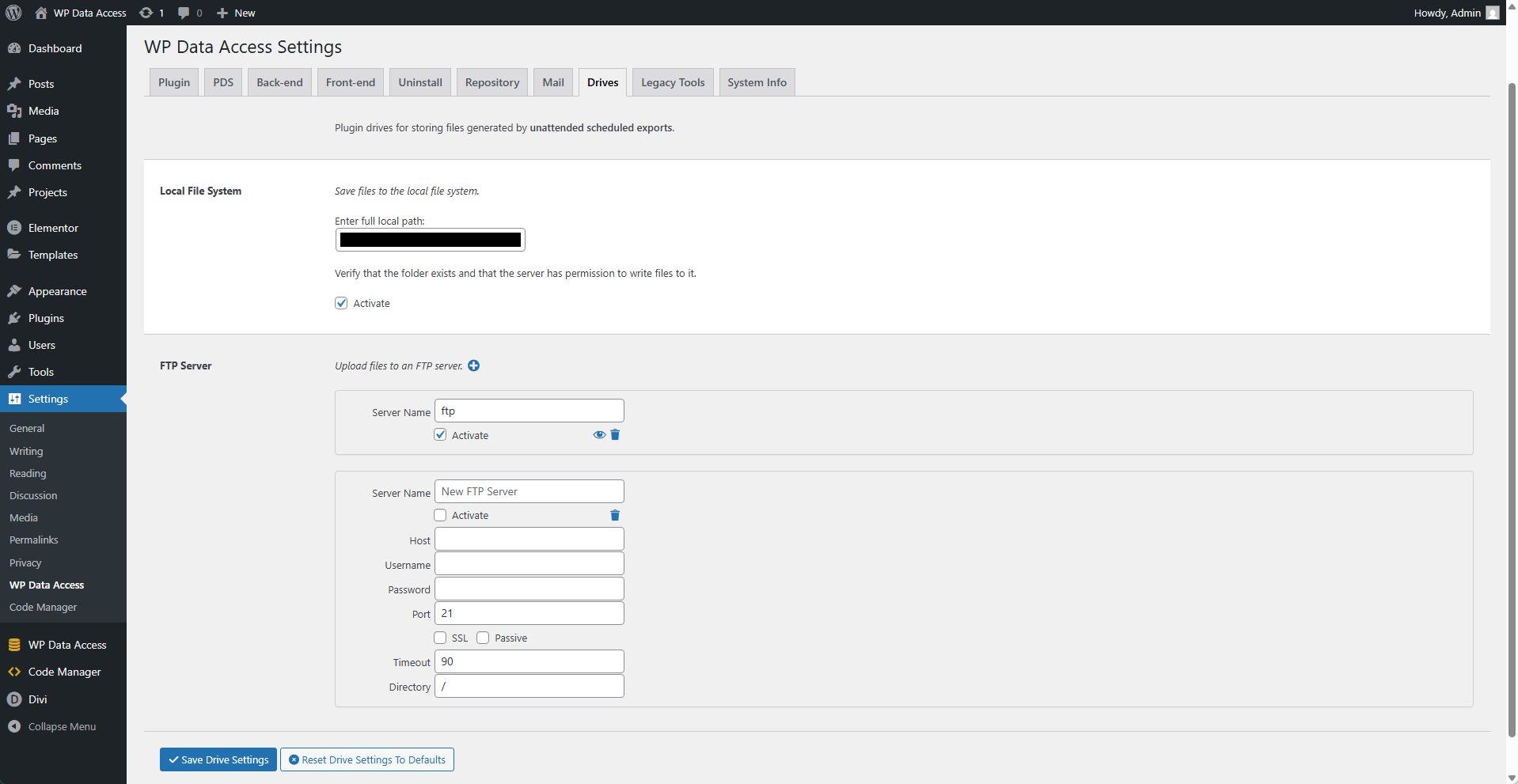 Plugin Settings - Drives