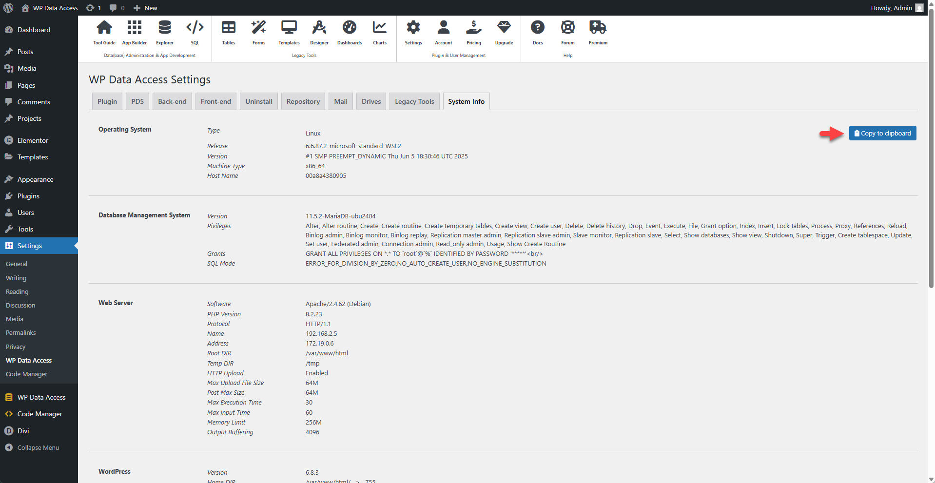 Plugin Settings - System Info